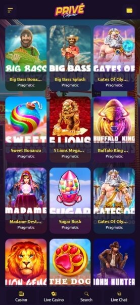 PriveCasino Mobile Games