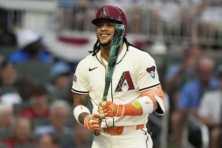 Ketel Marte smiles after an at-bat.