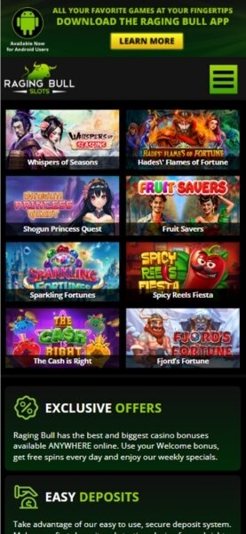 Raging Bull Mobile Homepage