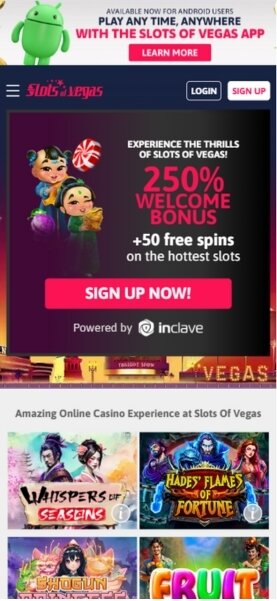 Slots of Vegas Mobile Homepage