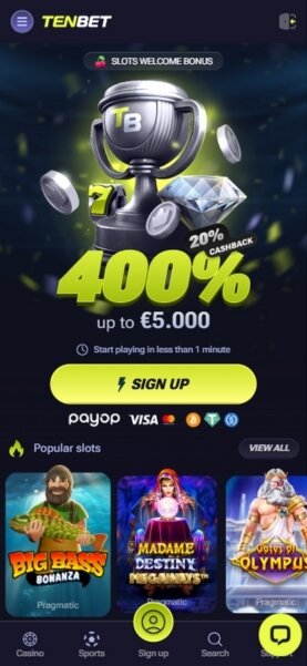 TenBet Mobile Homepage
