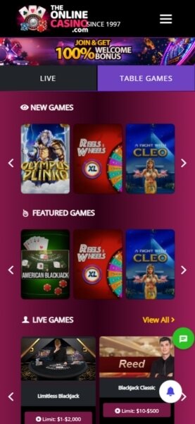 The Online Casino Mobile Homepage