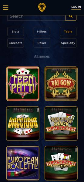Golden Lions mobile table games