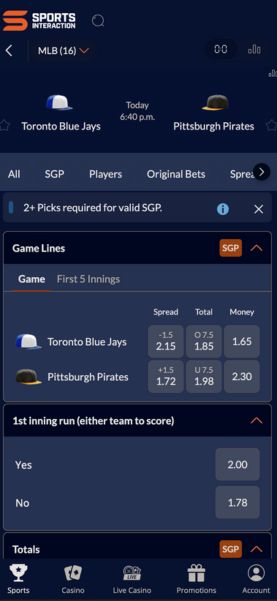 Sports Interaction mobile sports betting