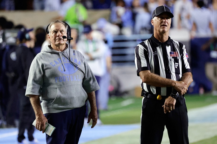 UNC coach Bill Belichick watches from the sidelines.
