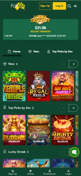 Fair Go Mobile Homepage