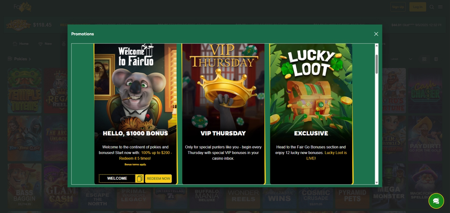 Fair Go Promotions Screenshot