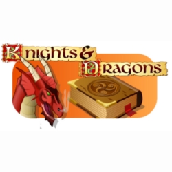 Knights and Dragons slot game title card.