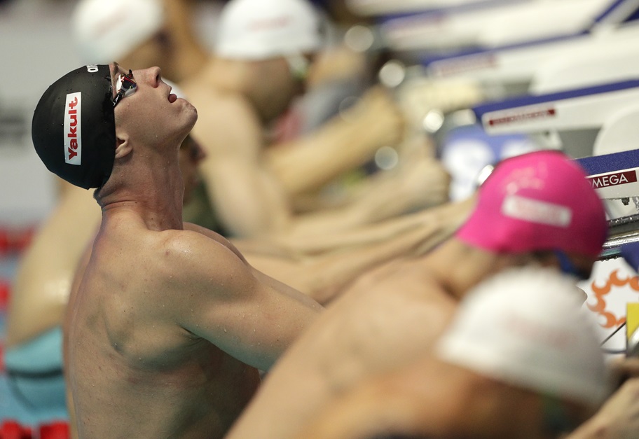 Swimmer Shane Ryan prepares to start event.