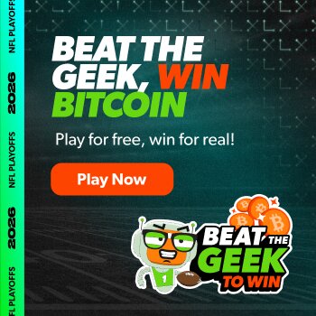 Beat the Geek promotion inviting users to play for free and win bitcoin
