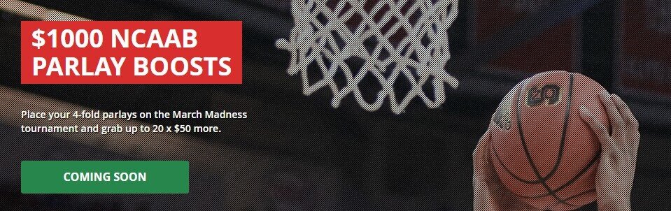 Everygame March Madness parlay boost promotion.