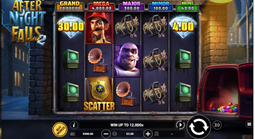 After Night Falls 2 online slot gameplay on desktop.