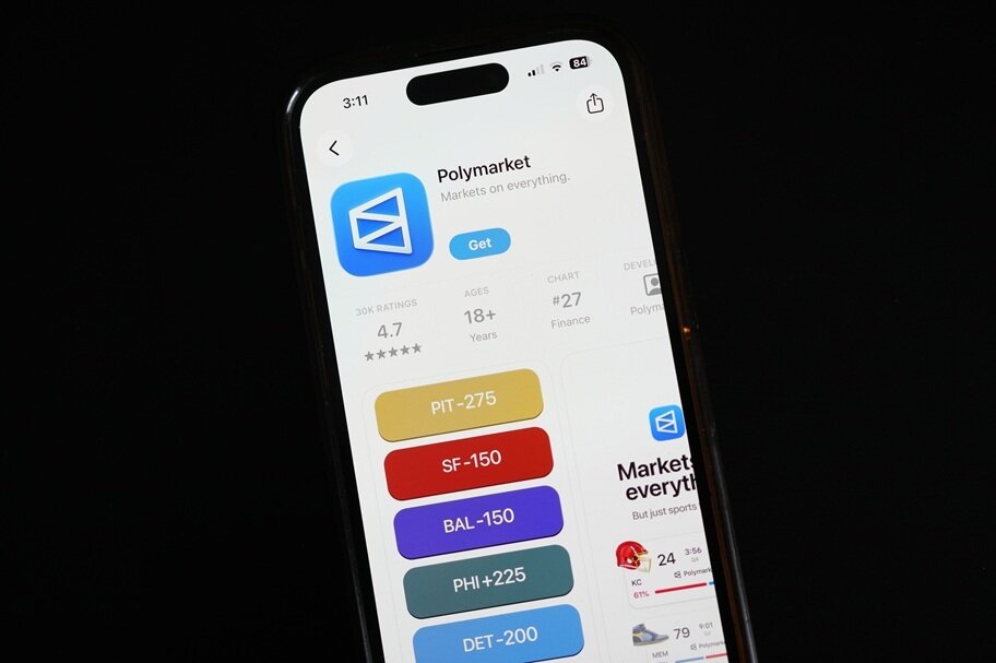 a picture of the Polymarket app on a mobile phone.